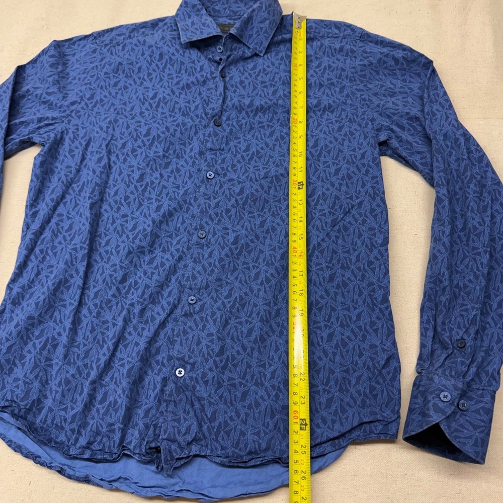 Saks Fifth Avenue Mens Blue Leaf Print Button Down Shirt Long Sleeve Medium - Picture 3 of 9